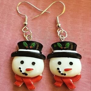 Handmade Christmas Holiday Snowman Earrings